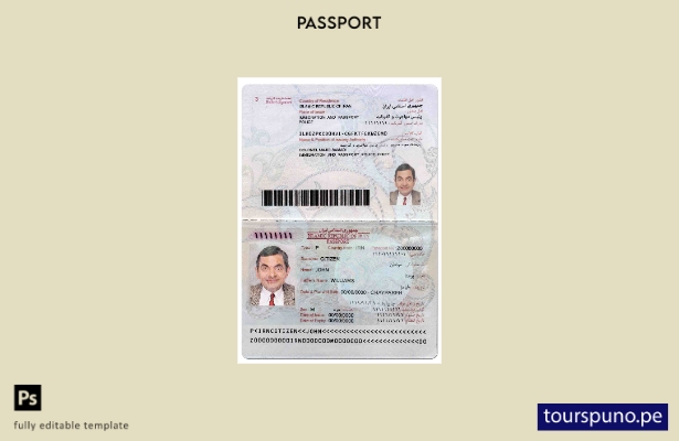 Listo para imprimir la plantilla de pasaporte de Irán (presente)
